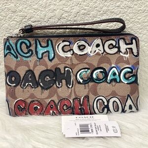 NWT Coach X Mint + Serf Large Corner Zip Wristlet In Signature Canvas CM673